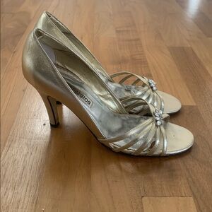 Vintage 1990s Caparros Metallic Rhinestone Embellished Party Heels - Size 8
